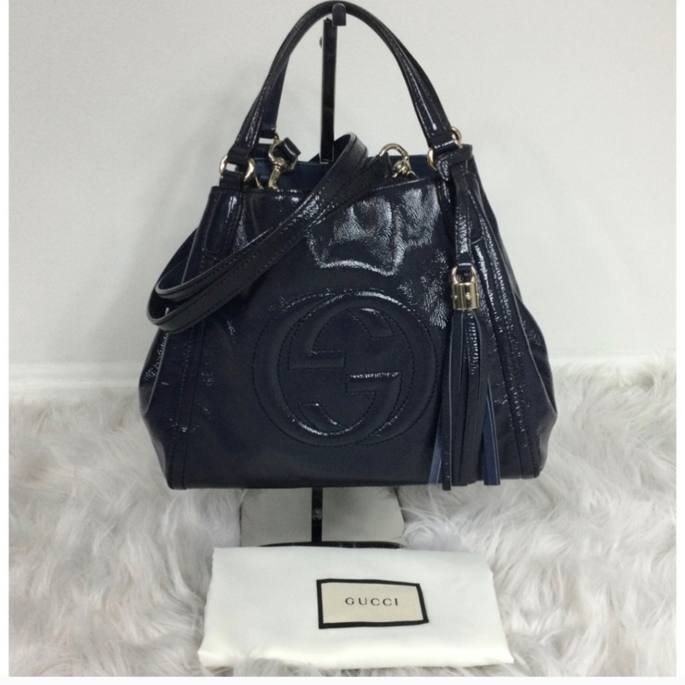 Gucci Soho Convertible Hobo/Crossbody Navy Blue Authentic